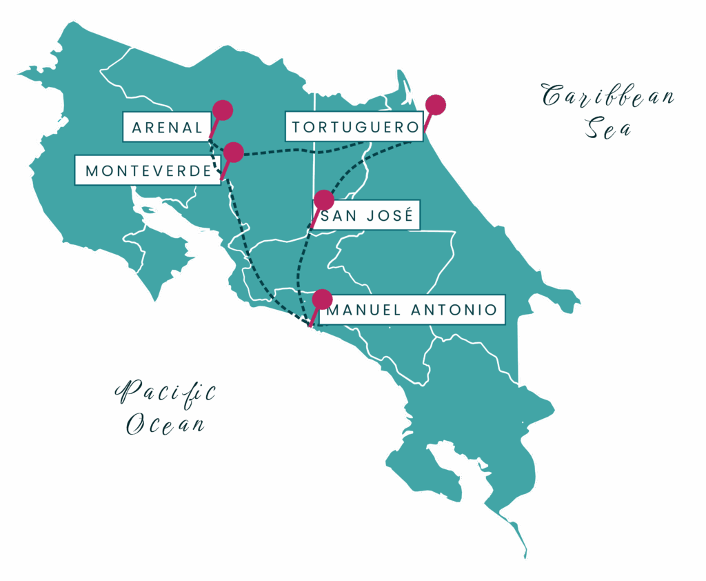 Costa Rica Map Rainforest Volcano Beach Tulu Travel