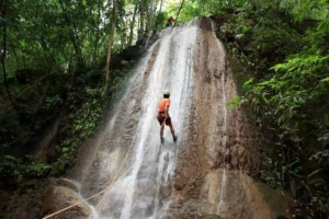 Waterfall rappelling